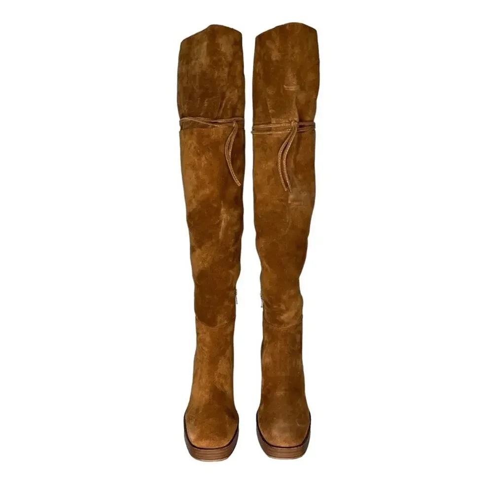 Free People Cognac Brown Echo Platform Over the Knee Boots 6